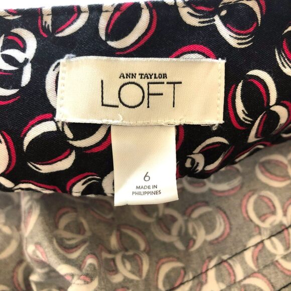 Ann Taylor Loft Black Red Geometric Pleated Circle Skirt Sz 6 - Picture 7 of 7